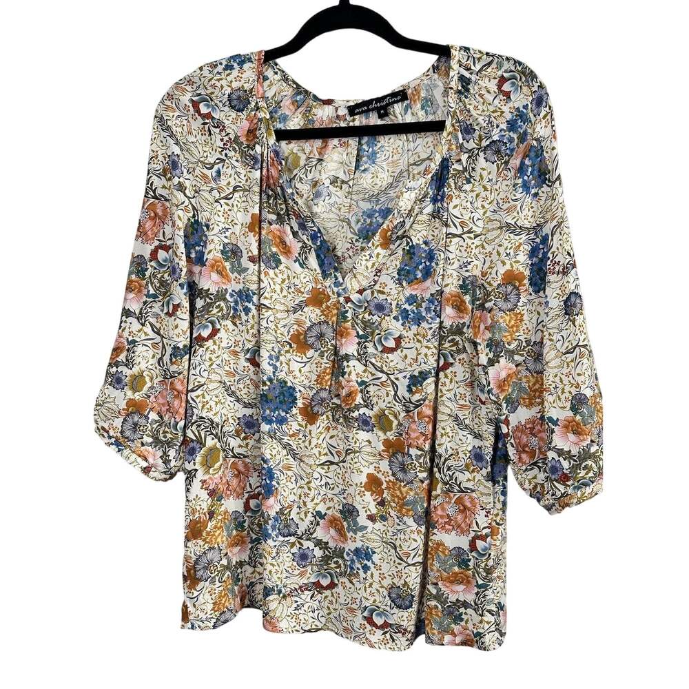 Ava Christine Women’s Top Artsy Bohemian Voile Rayon Flowy Gypsy V-Neck Medium